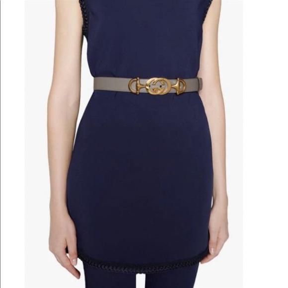 Gucci Leather Belt with Interlocking G Horse-bit Buckle in Taupe Gray - Picture 5 of 7